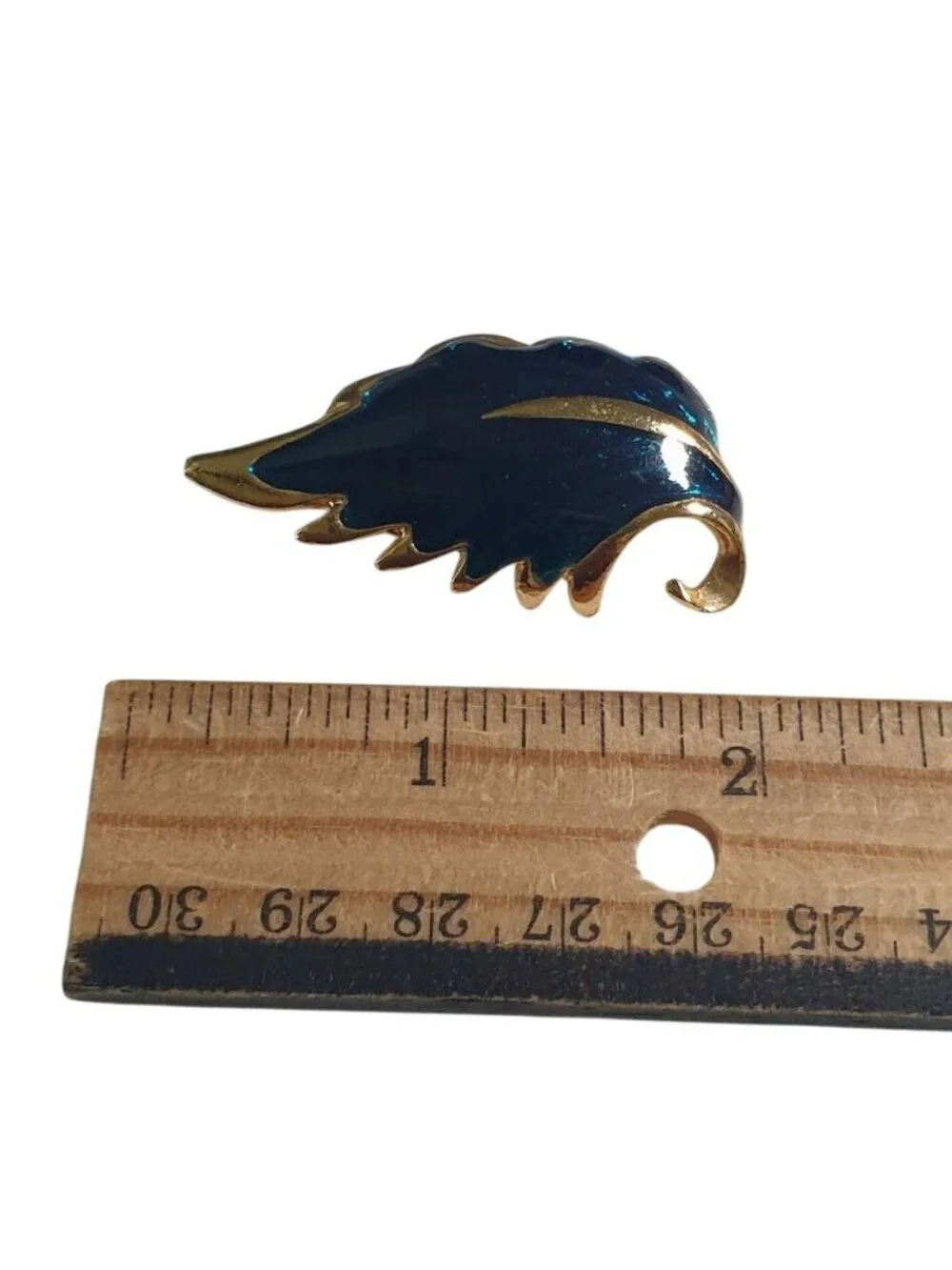 Teal Blue Enamel Gold Tone Leaf Shaped Brooch Decorative Accent Jewelry Pin Gift